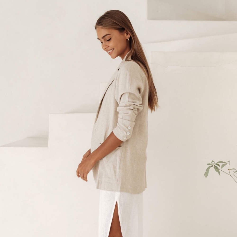 Oatmeal Linen Blazer with Mother of Pearl Buttons - Size XS